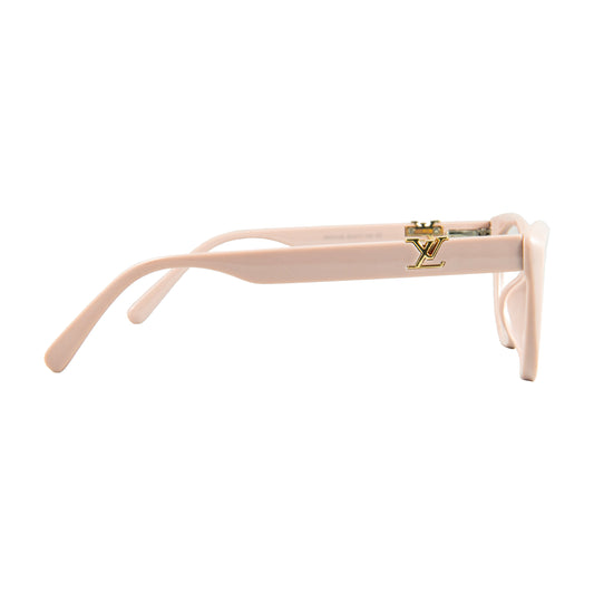 Cat-eye glasses with beige frame and gold 'CD' logo on a white background