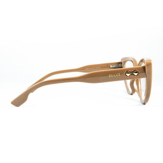 Beige Gucci eyeglasses on a white background